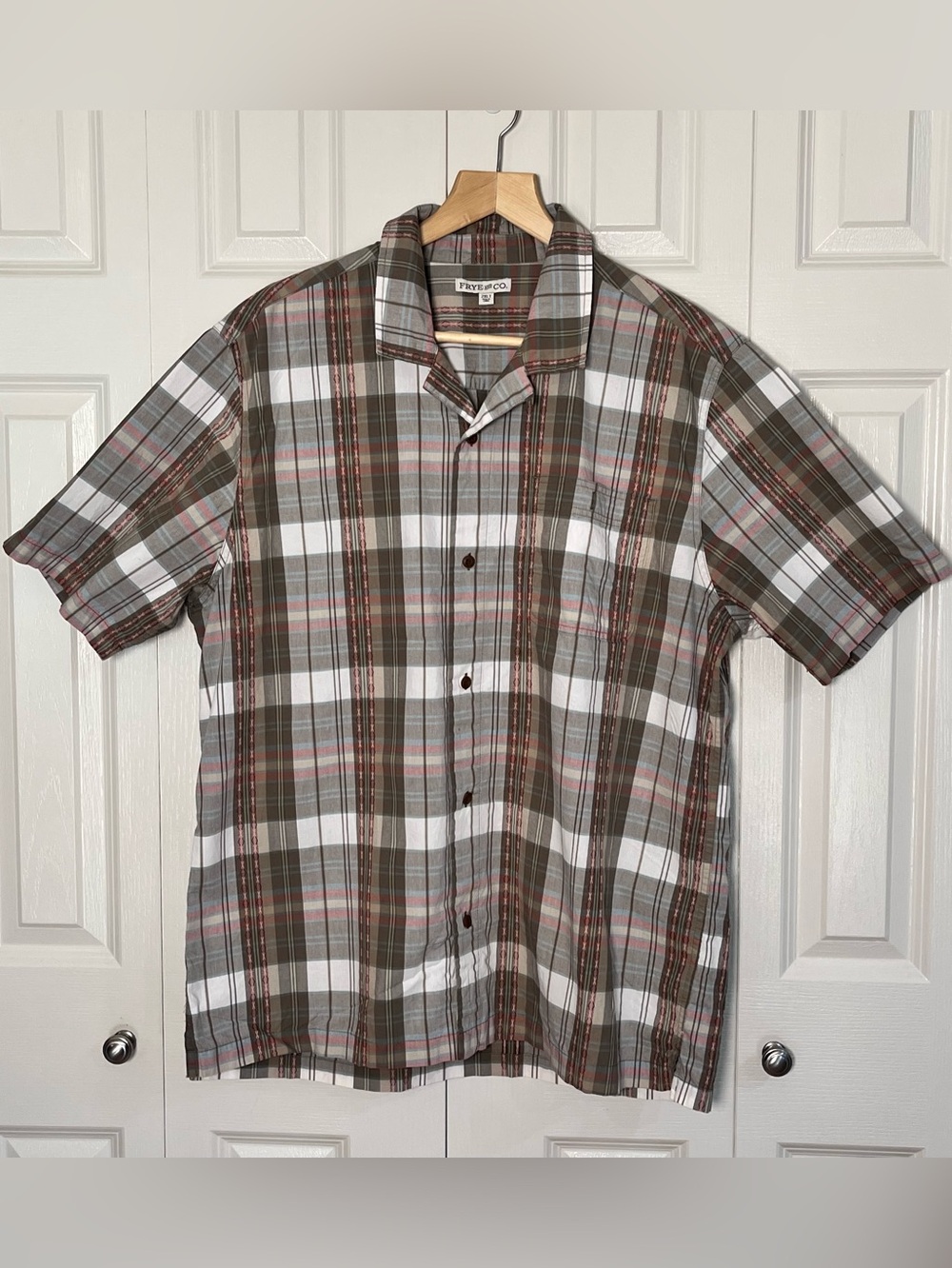 Frye & Co. Short-Sleeve Casual Western Button-Up Camp Shirt Plaid Size 2XLT